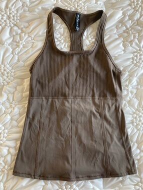 Athleta vitality coffee house Brown Ribbed Racerback Tank with zippered pocket